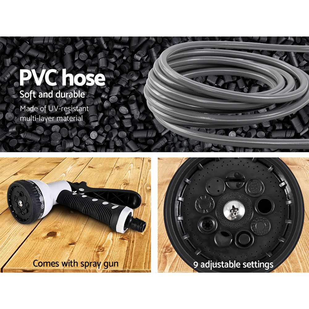 Compact wall-mounted retractable hose reel for gardens, patios, and driveways