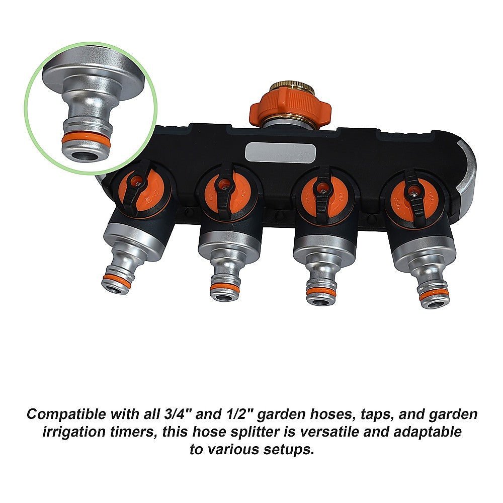 4 - Way Garden Tap Hose Splitter – Heavy - Duty TPR+ABS with Aluminium Nut - Gardening DownunderHome & Garden > Garden Tools > Gardening Accessories