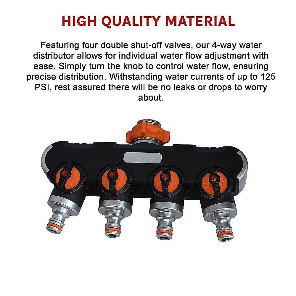 4 - Way Garden Tap Hose Splitter – Heavy - Duty TPR+ABS with Aluminium Nut - Gardening DownunderHome & Garden > Garden Tools > Gardening Accessories