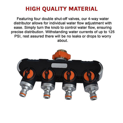 4 - Way Garden Tap Hose Splitter – Heavy - Duty TPR+ABS with Aluminium Nut - Gardening DownunderHome & Garden > Garden Tools > Gardening Accessories