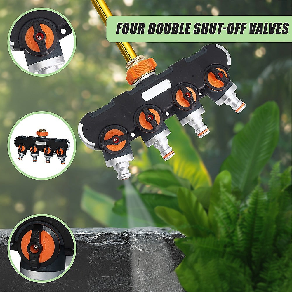 Stylish black and green garden tap splitter with ergonomic design