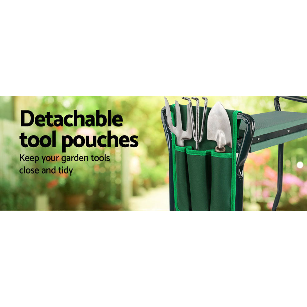 Garden kneeler with removable tool storage pouch for gloves and hand tools