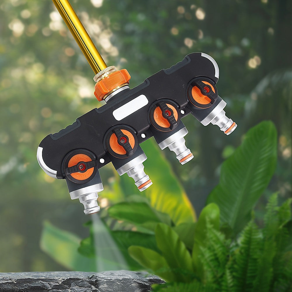 Four-outlet garden tap adapter for efficient watering and cleaning tasks