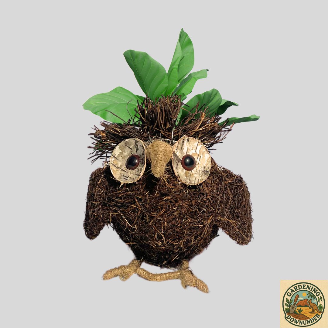 Charming owl planter filled with greenery, ideal as a gift for gardeners and plant enthusiasts.