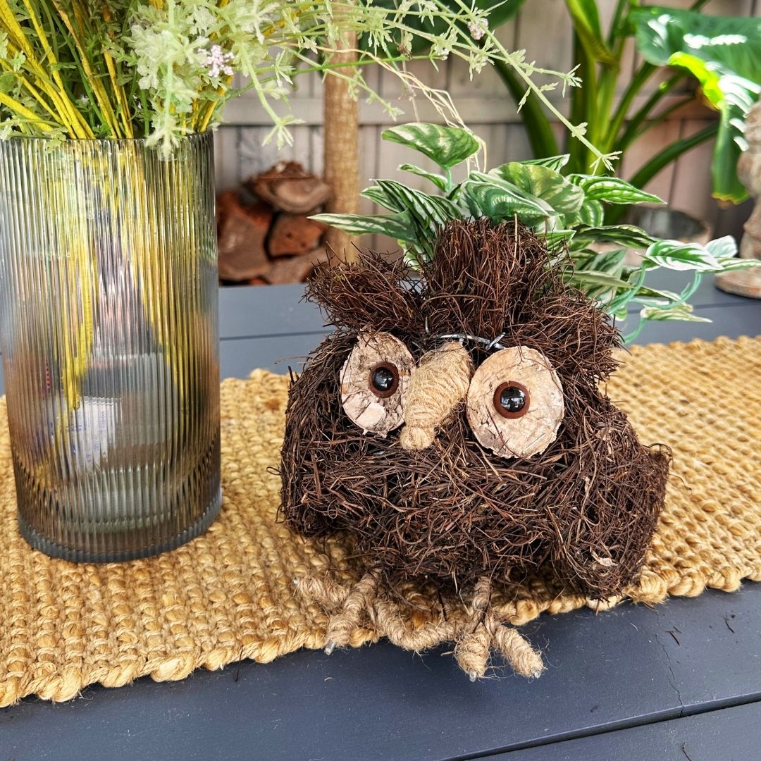 Decorative rattan owl planter for indoor and outdoor plants