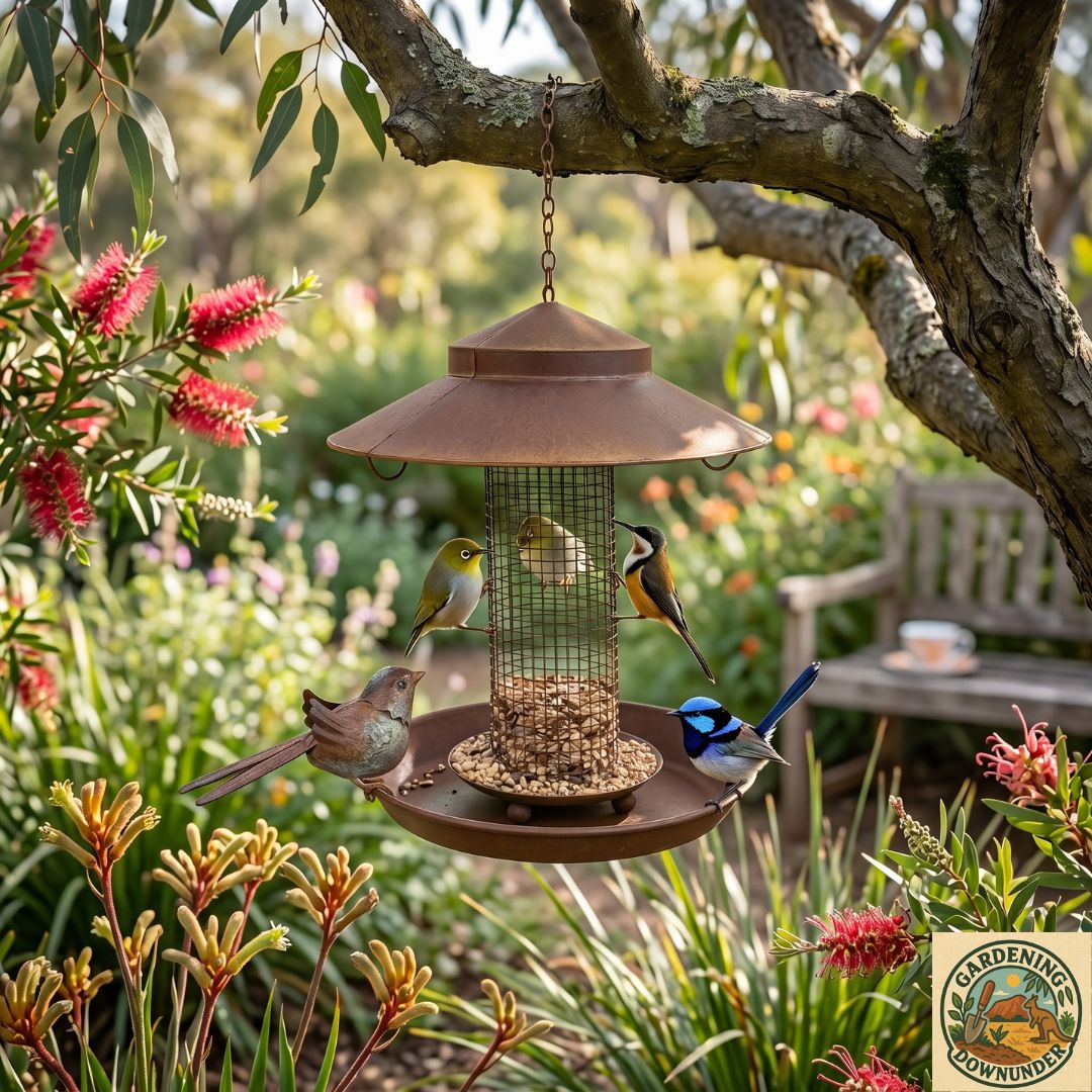 Decorative Hanging Bird Feeder with Metal Birds - Gardening Downunder