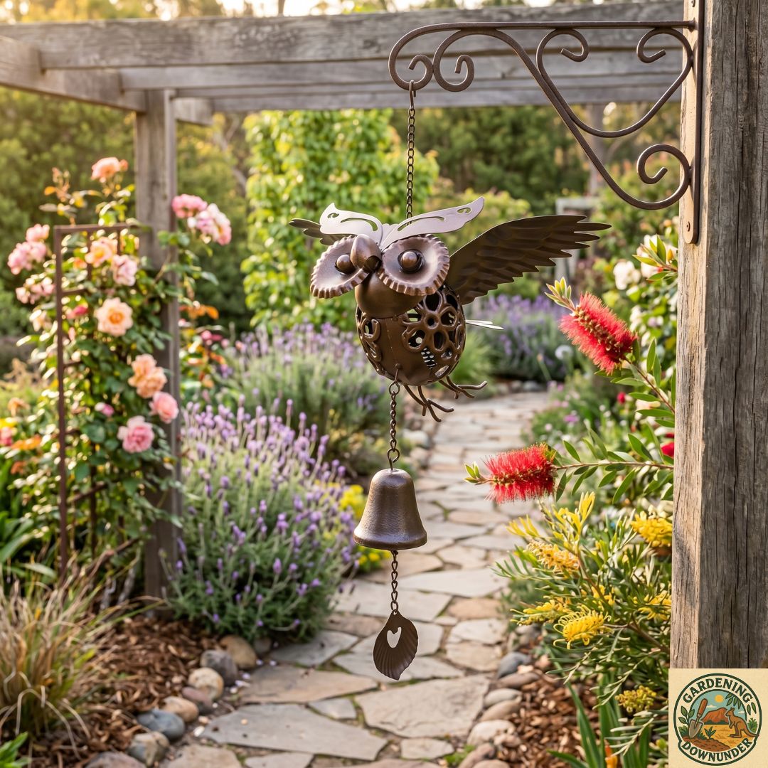 Hanging Solar Owl Light with Bell - Gardening Downunder
