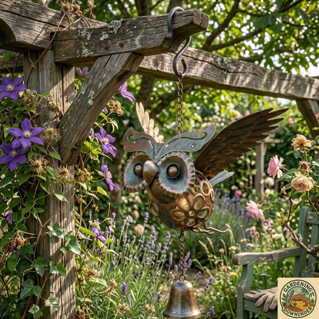 Hanging Solar Owl Light with Bell - Gardening Downunder