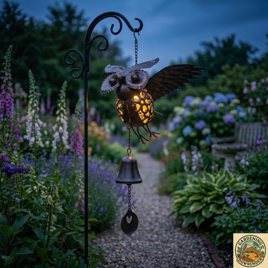 Hanging Solar Owl Light with Bell - Gardening Downunder