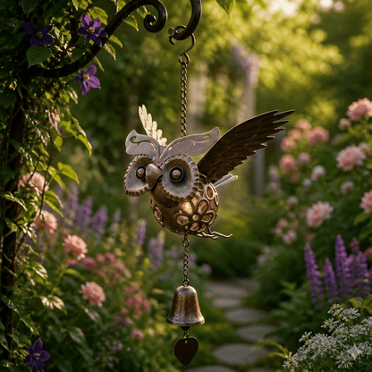 Hanging Solar Owl Light with Bell - Gardening Downunder