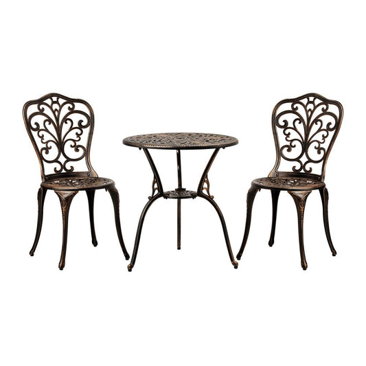 Outdoor Patio Set 3pcs Cast Aluminum Table and Chairs Bronze - Gardening DownunderGeneral Product