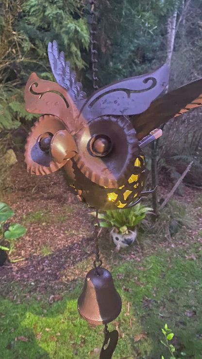 Hanging Solar Owl Light with Bell